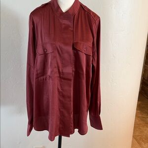White House Black Market Burgundy Long Sleeve Utility Blouse